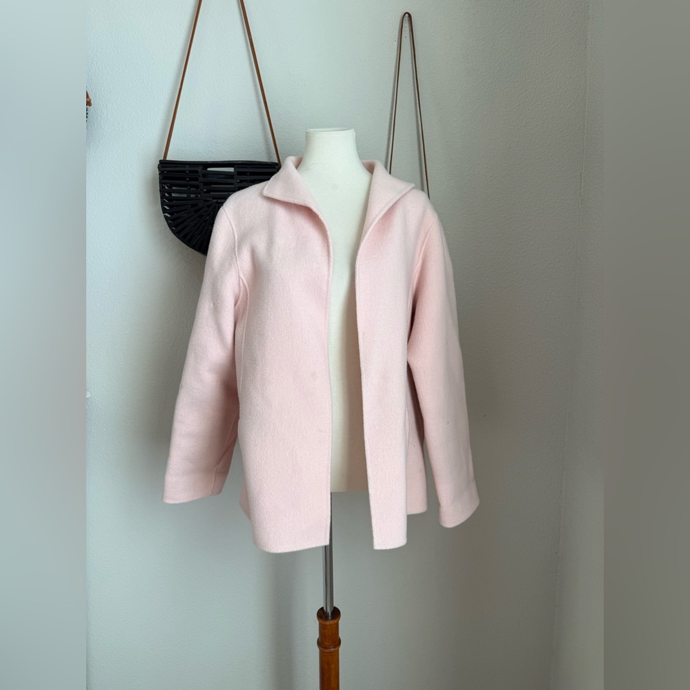 Eileen Fisher Pink Coat Wool Cashmere Felt Open Cardigan Pockets, Size Large
